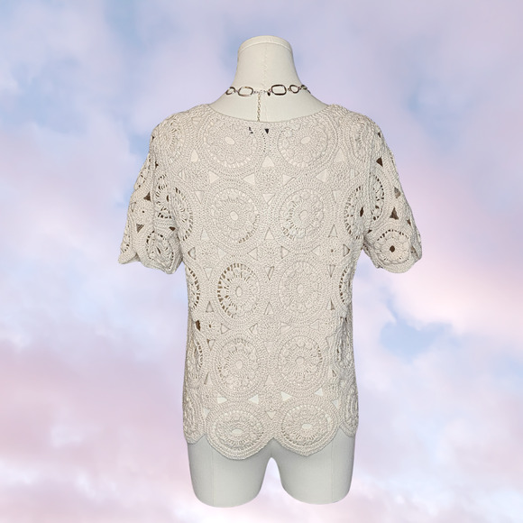 Vtg 90s Y2k Design History Crochet Knit Boho Hippie Cotton Simple Cream Top Sz M - Picture 3 of 5